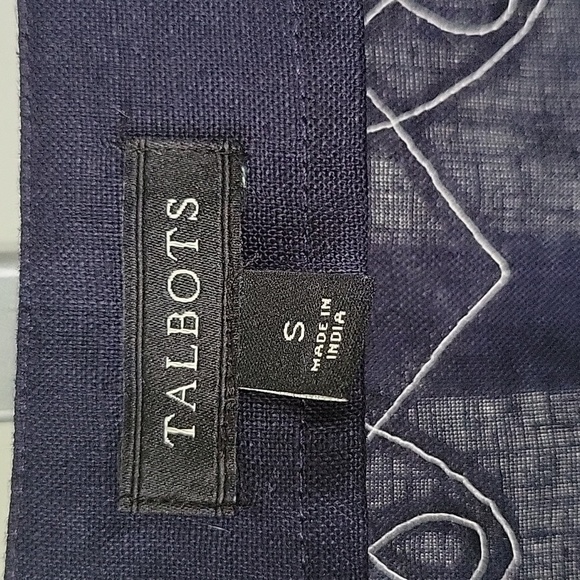 TALBOTS Small Linen Embroidered Nautical Coastal Preppy Tunic Top Navy & White - Picture 10 of 12